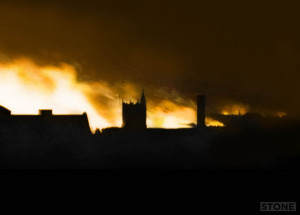 Norwich Blitz, 1942. The city burns.