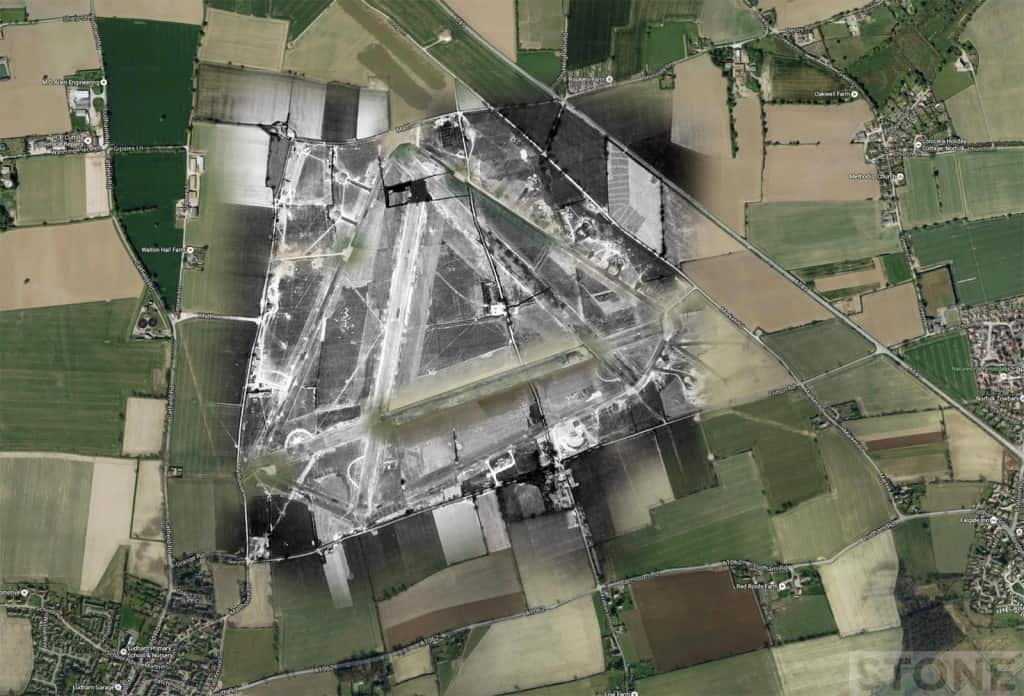 Aerial photograph of Ludham airfield, 2 July 1942. Photograph taken by No. 8 Operational Training Unit, sortie number RAF/FNO/35 Overlaid ontop Googlemap