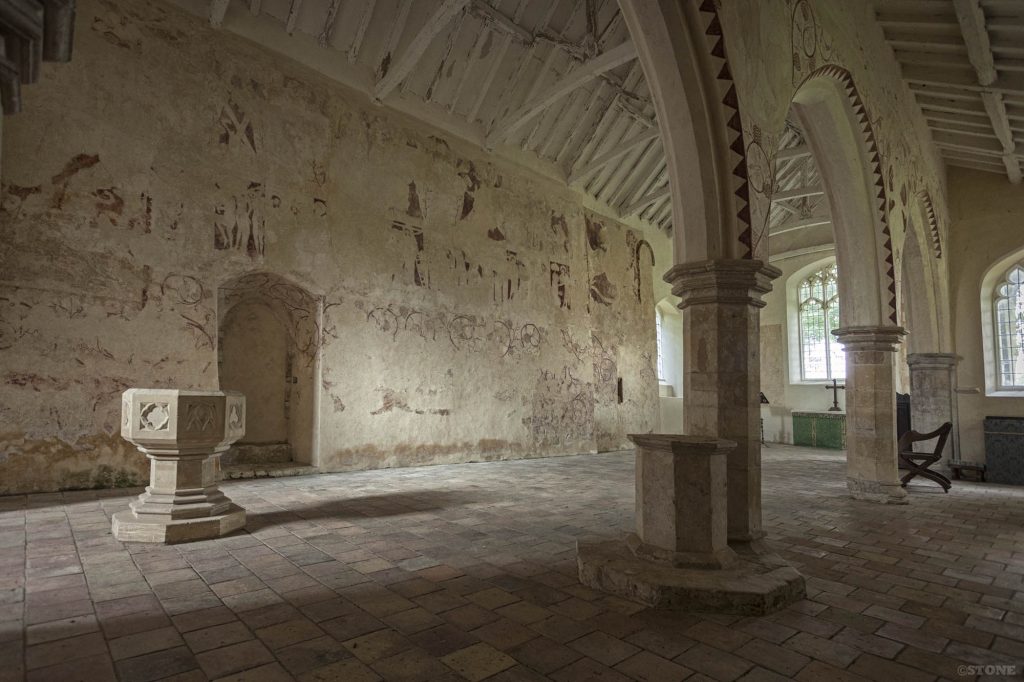 Little Witchingham church interior wall painting 